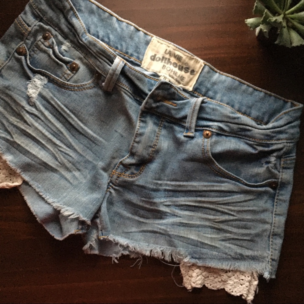 Jean shirts with lace pocket detail